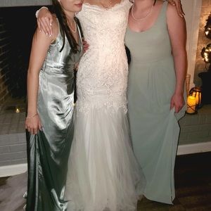Sage green bridesmaid dress with tie back